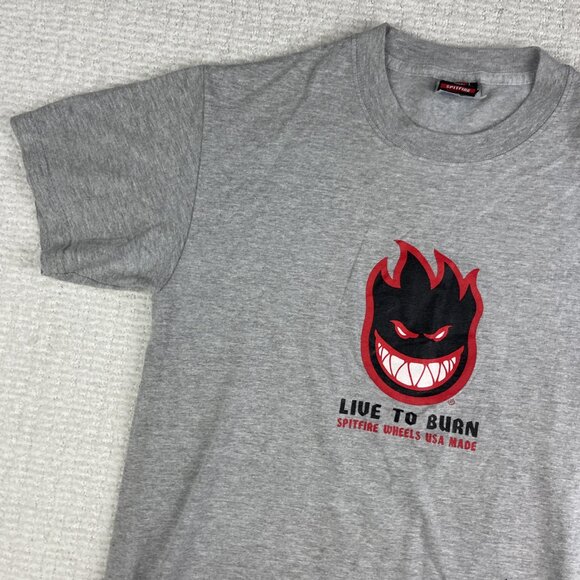 VTG Y2K Spitfire Shirt Mens Size Small Skate Live To Burn Grey T-shirt - Picture 3 of 16